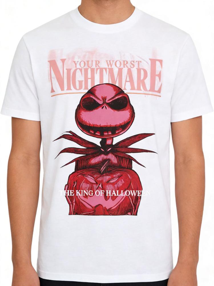 New Nightmare Before Christmas Jacks Worst Nightmare Cartoon Print Womens Short Sleeve Loose Casual TShirt S