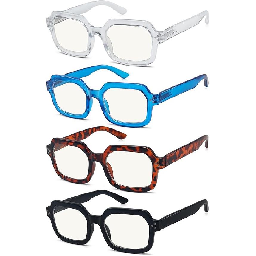 Eyekepper 4-Pack Progressive Multifocus Reading Glasses Blue Light Blocking Stylish Women No Line Multifocal Readers 1.25 x