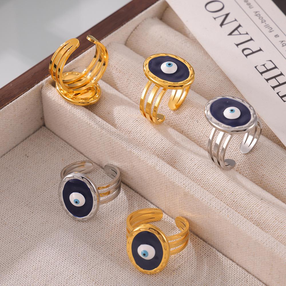 Blue Drip Oil Demon Eye Titanium Steel Ring - Ethnic Tail Ring for Women
