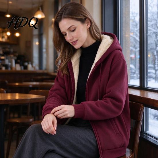 Lamb Velvet Lined Hoodie Unisex Full Zipper Sweatshirt Coat Fleece Autumn Winter Casual Long Sleeve Pullover Hoodie Hood Outerwear for Daily