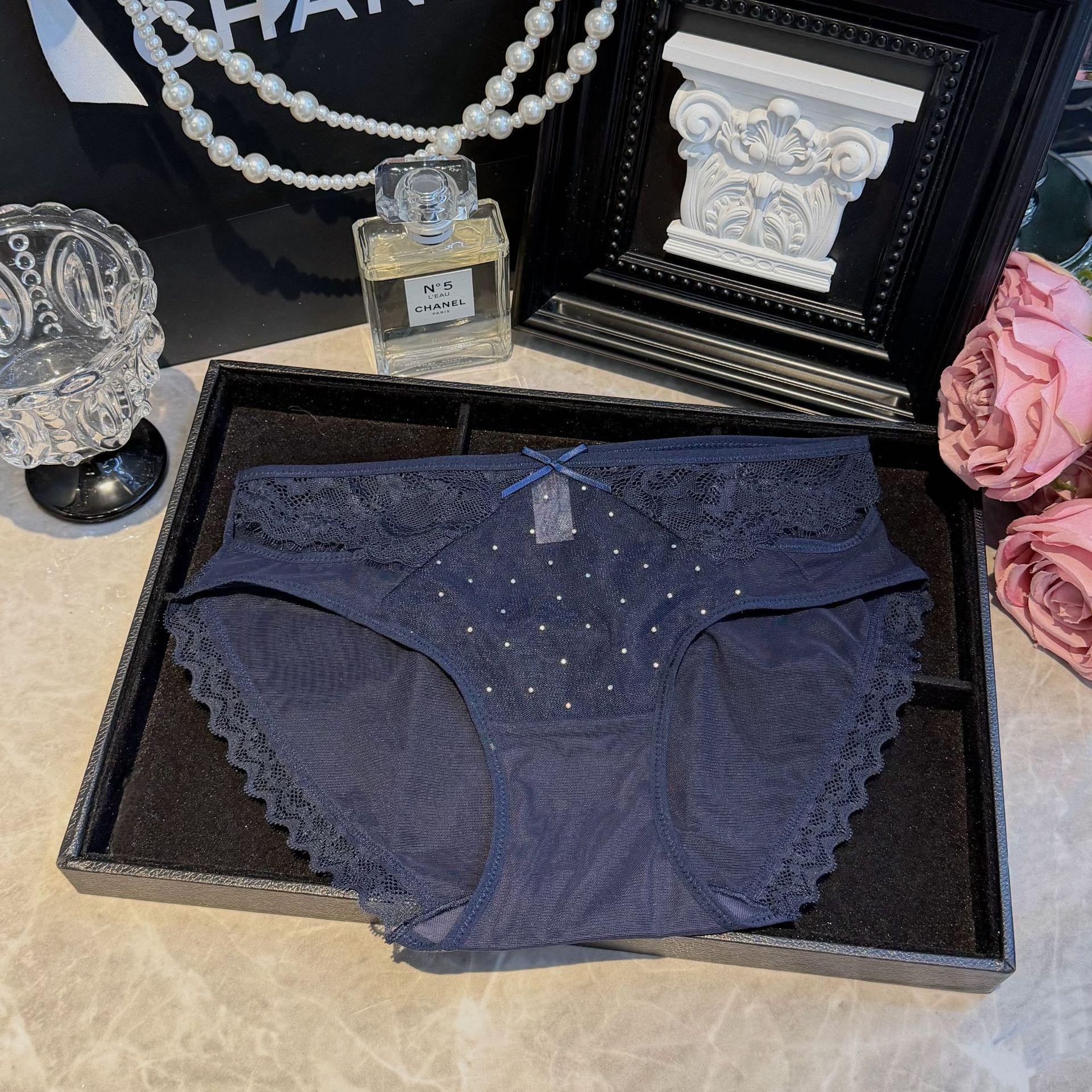 Лунная река падающих звезд: Прозрачные стринги с кружевом и стразами для женщин One Size темно-синий