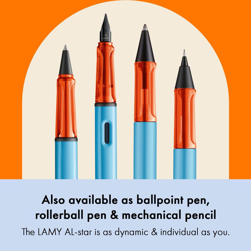 Lamy Denim Fountain Pen Ergonomic Grip Polished Steel Medium Line Width Lightweight Aluminum Housing Includes T10 Blue Ink Cartridge AL-star - & Nib,