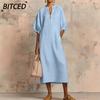 Fashion Summer Spring Solid Color Print 1/2 Sleeves V-Neck Casual Dresses