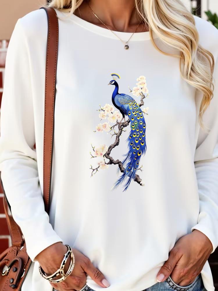 (Asian Size) sweet flower lovely Long Sleeve T Shirt Tee Lady Printed o-neck Women Female Clothing Casual Fashion Top Graphic T-shirts