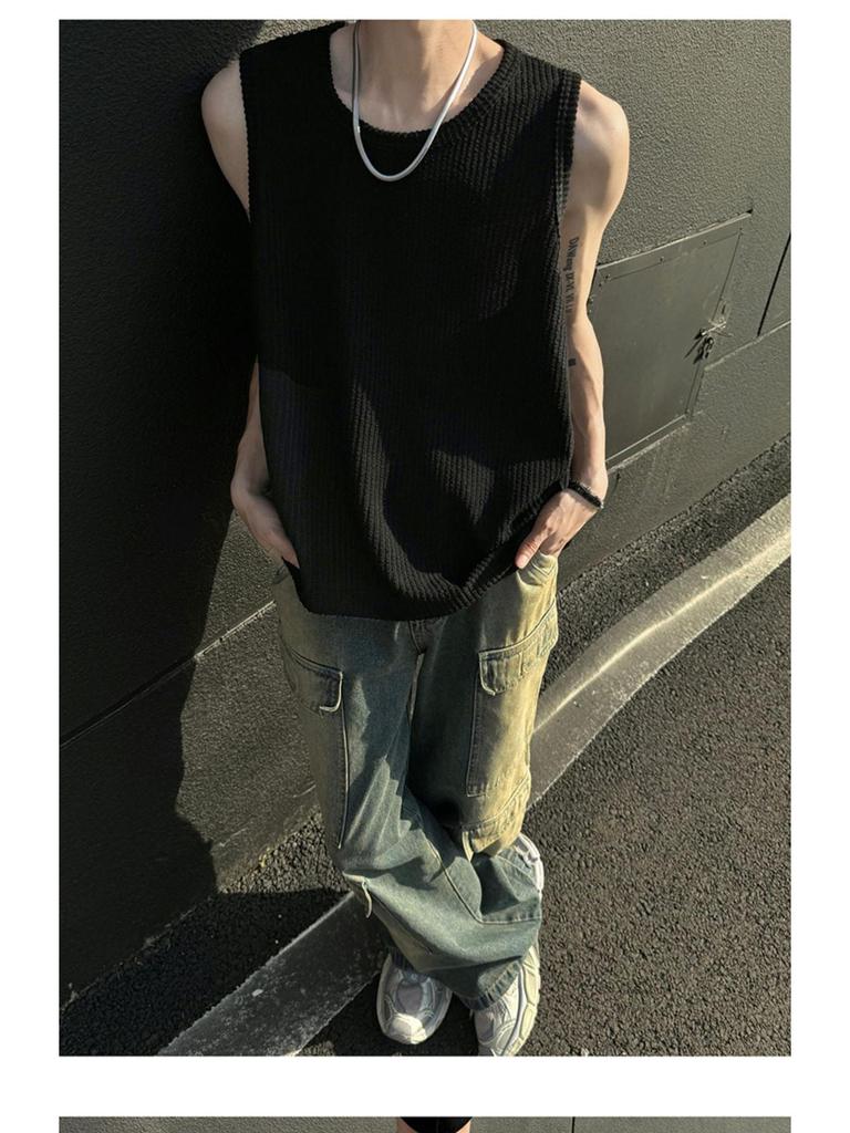 Men's Ice Silk Textured Sports Tank Top - Loose Fit Summer Sleeveless Camisole for Fitness