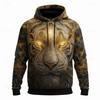 Modisches Herren Hoodie Sweatshirt mit Löwen und Tiger 3D Fantasy Rundhals Pullover Streetwear Kordelzug Herbst Winter Designer