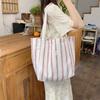 Fashionable Korean Large Capacity Striped Canvas Tote Bag For Spring Summer
