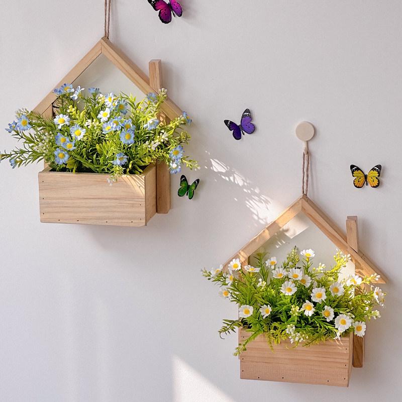 Wall Hanging Artificial Flower Pot for Living Room TV Background with Greenery Planter.