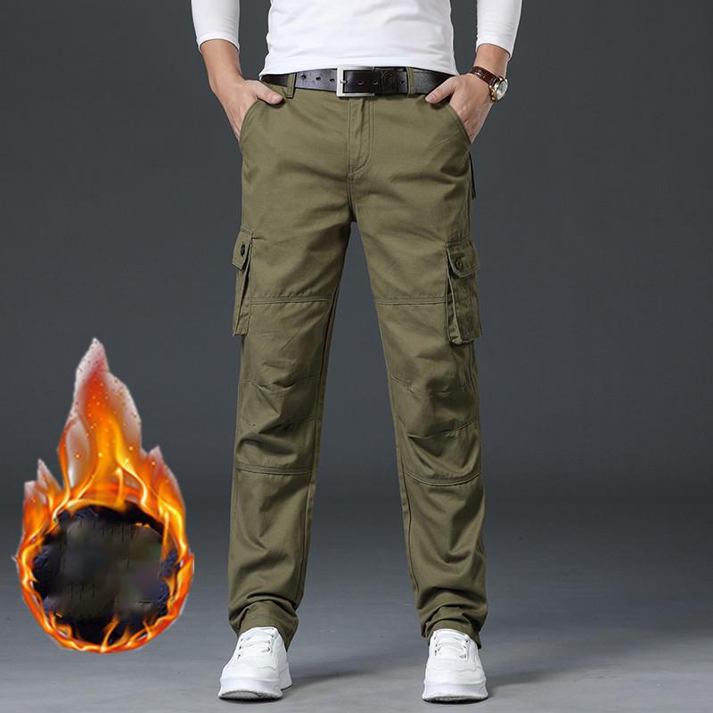 Autumn and Winter Plus Size Men's Thickened Padded Trousers with Solid Colour Warm Loose External Wear Cold Windtrousers