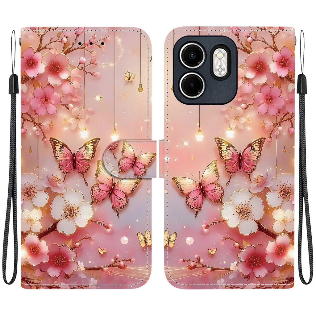 Håndlaget PU-lær flip-deksel til Infinix Smart 9 (X6532) Sklisikkert Støtsikkert Deksel med Håndleddsstropp & Hjerte/Rose Katte Design