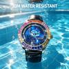 Rainbow Gemstone Bezel Automatic Mechanical Watch for Men Luxury Star Rotation Dial Watch Moon Men‘s Wristwatch
