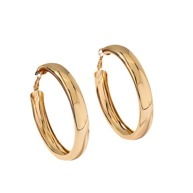Exaggerated Geometric Metal Hoop Earrings with Smooth Round Design for a High-End, Simple, and Bold Look