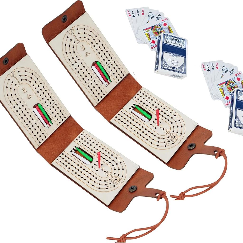 Portable Travel Cribbage Board Game Set Includes Storage Space 1 Deck 6 Pegs of Cards and Instructions Classic for Family Fun and Entertaining