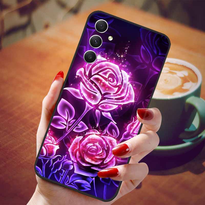 For Samsung Galaxy A55 5G Case Black TPU Silicone Beautiful Pattern Phone Cases for Galaxy A55 Shockproof Soft Cover A 55 6.6''