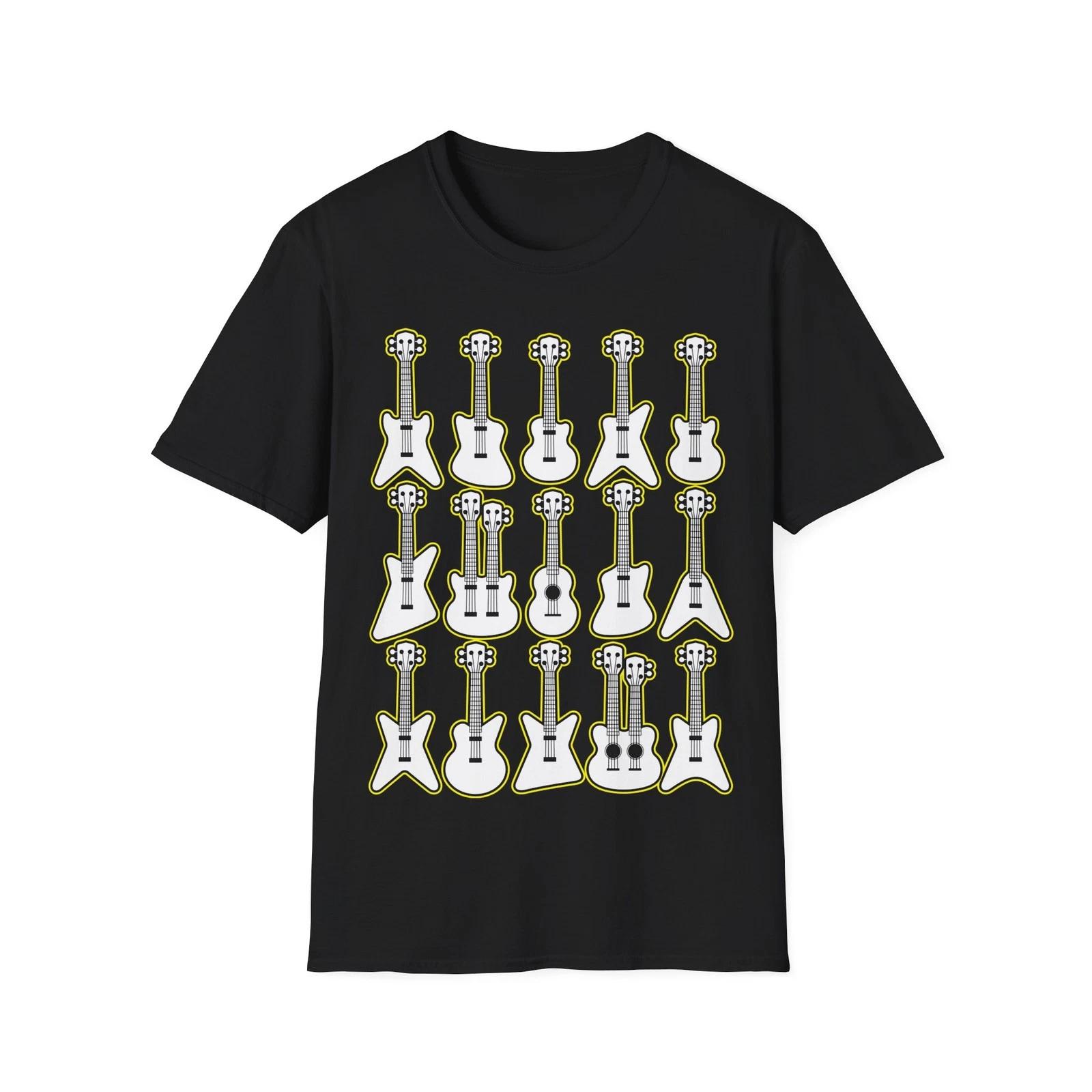 Cartoon Guitars Unisex T-Shirt, Rock Metal Music Fan Graphic Tee, Softstyle Tee M