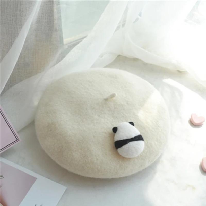 Women's Beret Handmade DIY Fruit Green Apple Painter Hat Cute Girl Little Leaf Woolen Hat Autumn and Winter Outdoor Warm Beanie