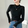 Damen Herbst- und Winter-Basisshirt mit halbohem Kragen, schlank geschnitten, fleecegefüttert, verdickt, winddicht, warm, langärmeliges Oberteil