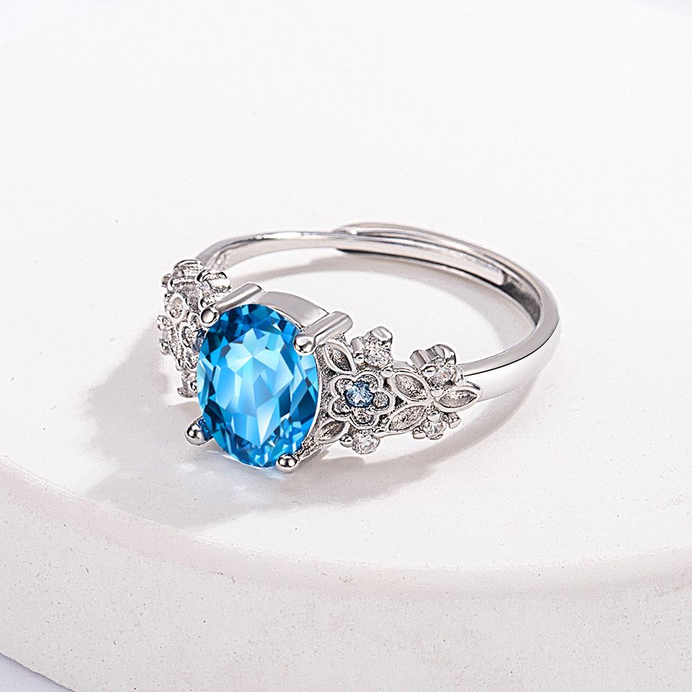 925 Sterling Silver Light Luxury Fashion Oval Zircon Flower Ring Birthday Party Anniversary Gift