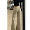 Khaki Plush Micro-Flare Low-Waist Jeans for Women, 2025 Autumn/Winter - Slimming Fit for Slightly Overweight Women