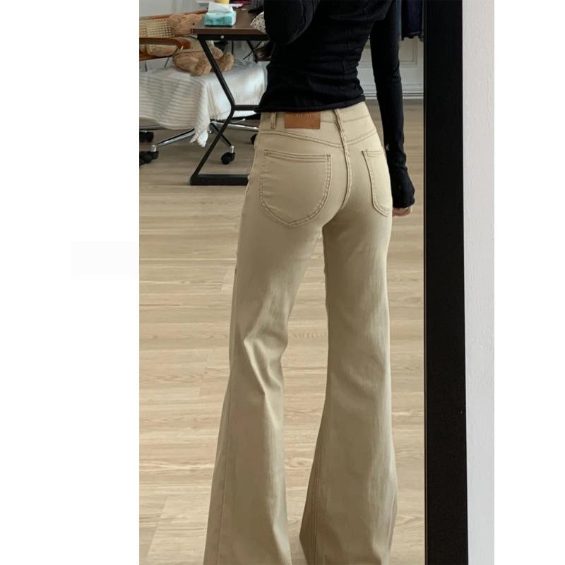 

Khaki Plush Micro-Flare Low-Waist Jeans for Women, 2025 Autumn/Winter - Slimming Fit for Slightly Overweight Women XL