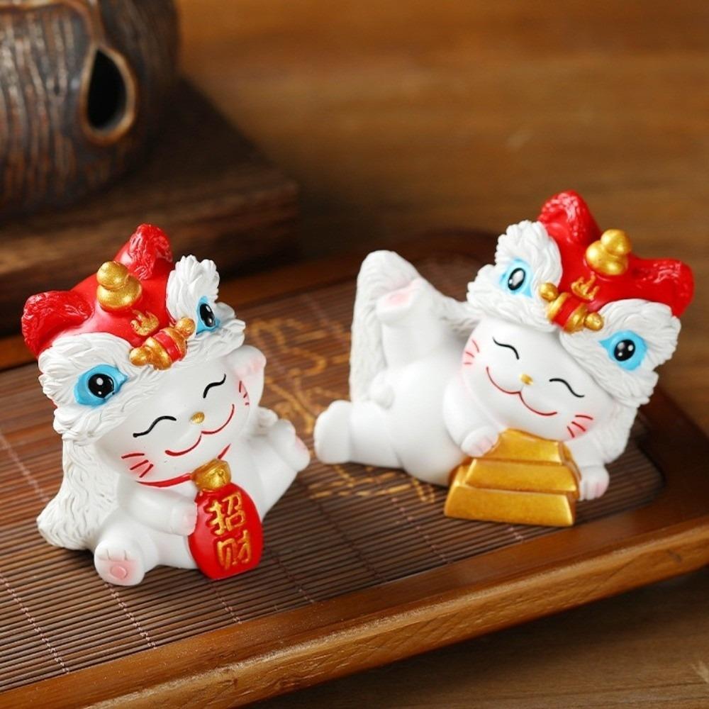 Kawaii Lucky Cat Sculpture Good Fortune New Year Cat Statue Home Decor