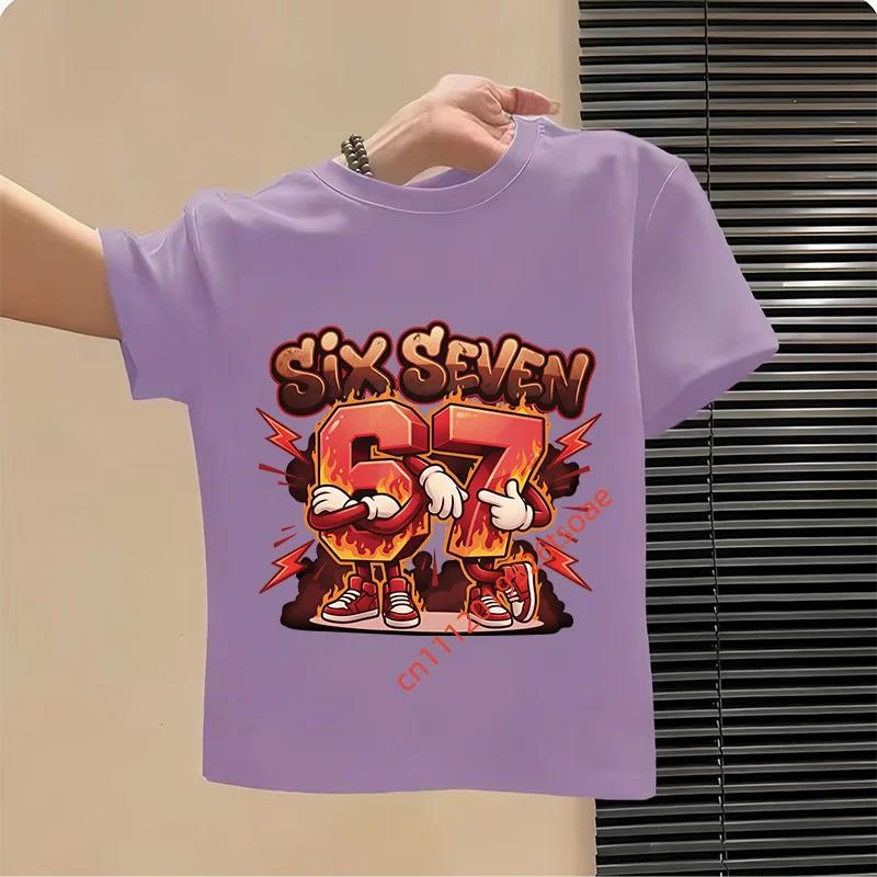 Funny Six Seven Italian Brainrot 67 Number Graphic Print TShirt BoyGirl Summer Short Sleeved Kids Loose Comfortable Tshirt Top