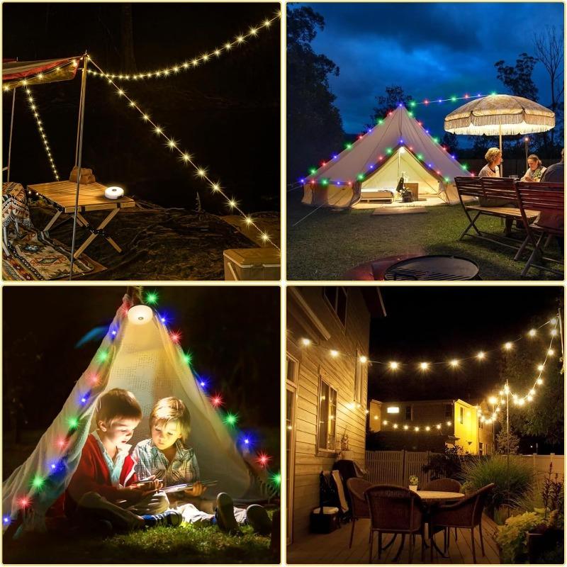 Outdoor Camping String Light with 5 Modes Rechargeable String Light Camping 2 In 1 Waterproof Portable USB Camping Lights for Camping Yard Party Decor
