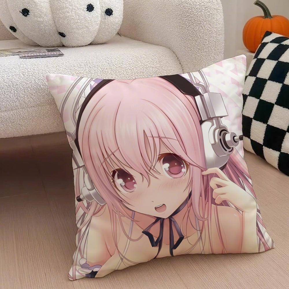 Cute Vibrant Japanese Idol SSuper Sonico Cushion Cover Throw Pillow Cover Hidden Button Durable Polyester Chair Cushion
