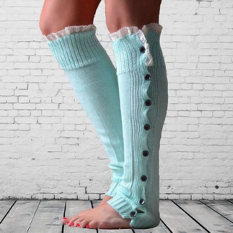 Women's Knee High Knitted Boot Socks Leg Warmers Long Winter Warm Lace Buttons Stockings