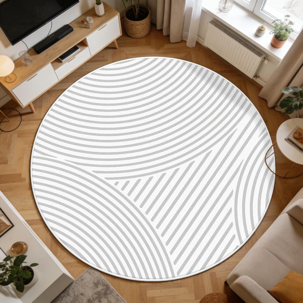 Light Beige Minimalist Lines Living Room Round Rug Decoration Bedroom Office Fluffy Carpet Easy Clean Soft Tables Chairs Mats