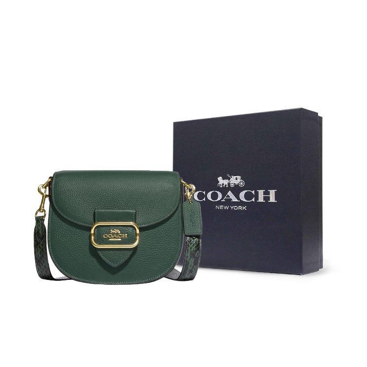 Coach Saddle 24 Multifunctional Pocket With Snap Closure Women Shoulder Bag Dark-Green CE566-IMV1Y