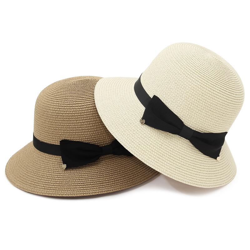 GEMVIE Eleganter Damen-Eimerhut Mit Breiter Krempe Sommer Schleife Reise Strand Papierstroh Sonnenhüte
