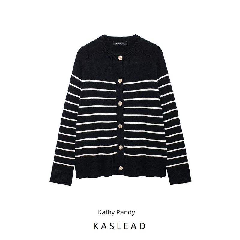 Kaslead New Arrival Women's Clothing Fashion Style Fashion Minimalist Stripes Knitting Long Sleeves Outwear 5536010