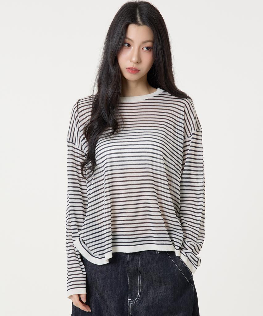 UNKNOWN PLANET Striped Long Sleeve Knit White