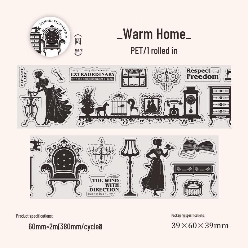 Beautiful Day Die-cut Retro Silhouette PET Tape: Scenery Decor for Journals & Phone Cases