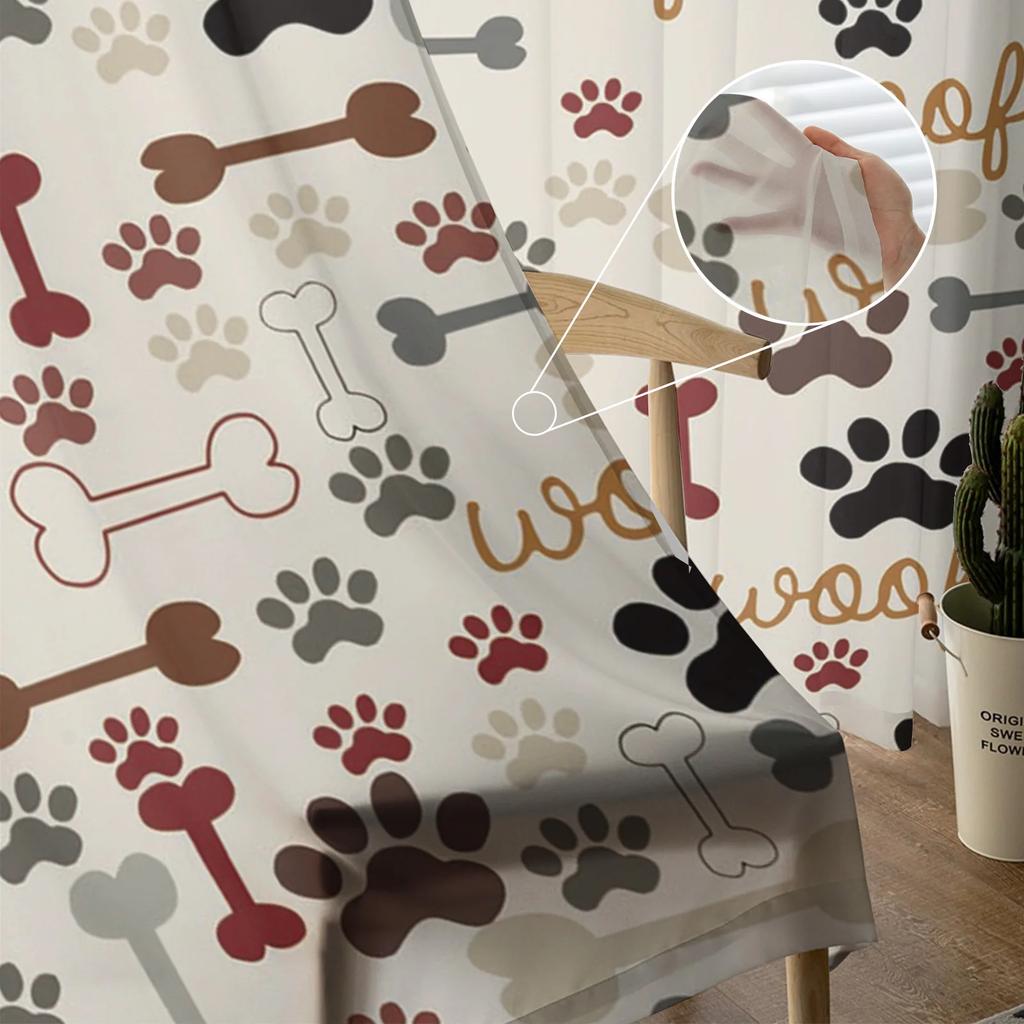Cartoon Dog Footprints Bones Animals Sheer Curtains for Living Room Modern Voile Curtain Bedroom Tulle Curtains Window Drapes