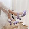 FOREADA Women Mary Janes Pumps Round Toe Glove Shoes Thick High Heels Lolita Buckle Mixed Colors Bow Ladies Fashion Shoes Spring Autumn