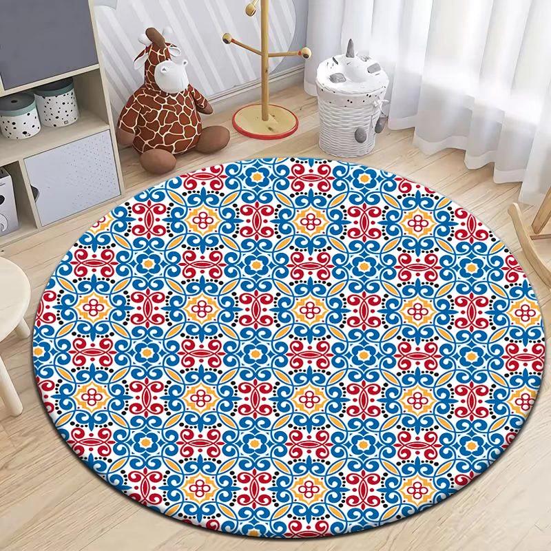 Moroccan Style Printed Round Carpet for Living Room Area Rugs Camping Picnic Mats Anti-Slip Rug Yoga Mat Doormat Floor Mat