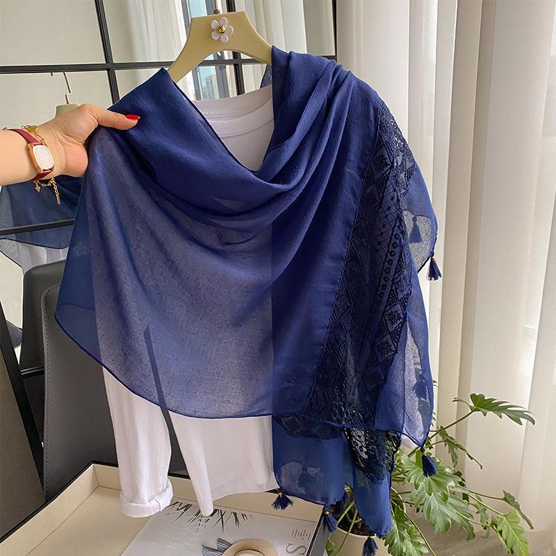 Plain Big Size Lace Floral Patchwork Tassel Viscose Shawl Scarf Luxury  Laser Cut Pashmina Bufandas Muslim Hijab Wrap Snood
