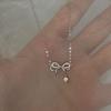 Elegant S925 Sterling Silver Diamond Bow Ballet Clavicle Chain Necklace