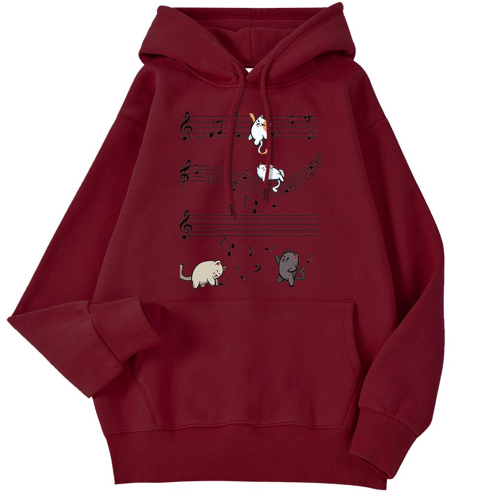 Women's Hoodie Musical Cats Music Note Printed Sweatshirt Long-sleeved Strecth Comfortable Hooded Women's Pullover
