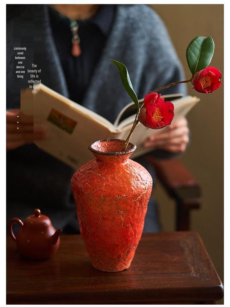 Tao Mei Ji Handmade Wabi-Sabi Style Ceramic Vase for Zen Flower Arrangements