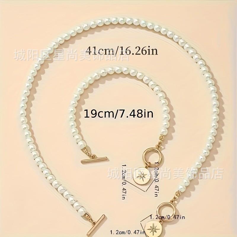 Trend Pearl Octagon Star Bracelet Necklace Set Female Niche Light Luxury Love Clavicle Chain