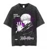 Jujutsu Kaisen 2026 Sommer Herren Baumwoll-T-Shirt Streetwear Gewaschenes Schwarz Übergroß Kurzarm Lässig Tägliche Kleidung Yuji Itadori Kunst