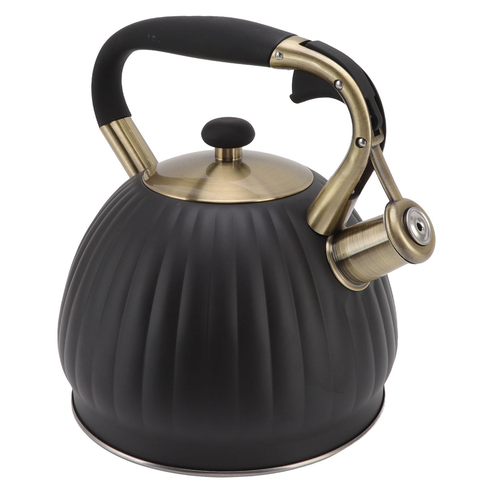 

3.5L Whistling Tea Kettle Stainless Steel Pumpkin Shape Tea Pot Stovetop Teapot Black L