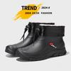 Spring and Autumn Short Rain Shoes Trendy Men's Fashion Rain Boots Urban Outdoor Wading Shoes Waterproof Glue Shoes Fleece Cover Thermal Rubber Shoes