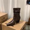 Brown Maillard Pointed High Heel Short Boots Women's Shoes 2025 Skinny Pile Boots Spring and Autumn Single Boots Coarse Heel Martin Boots
