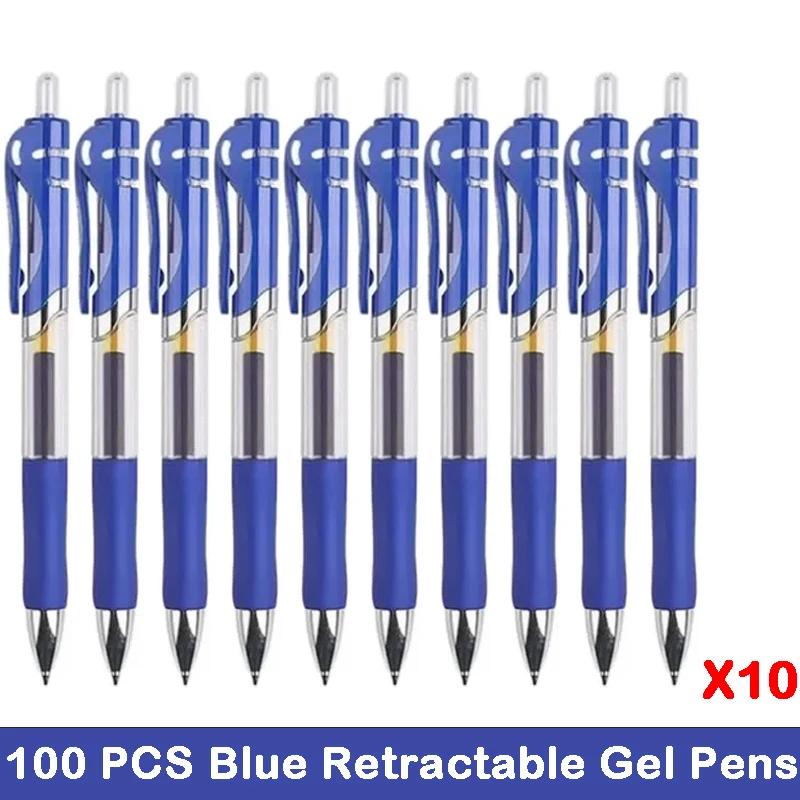 10/100 PCS Roise Retractable Gel Pens Set Black/Red/Blue Ink Ballpoint for Writing Refills Office School Supplies Stationery