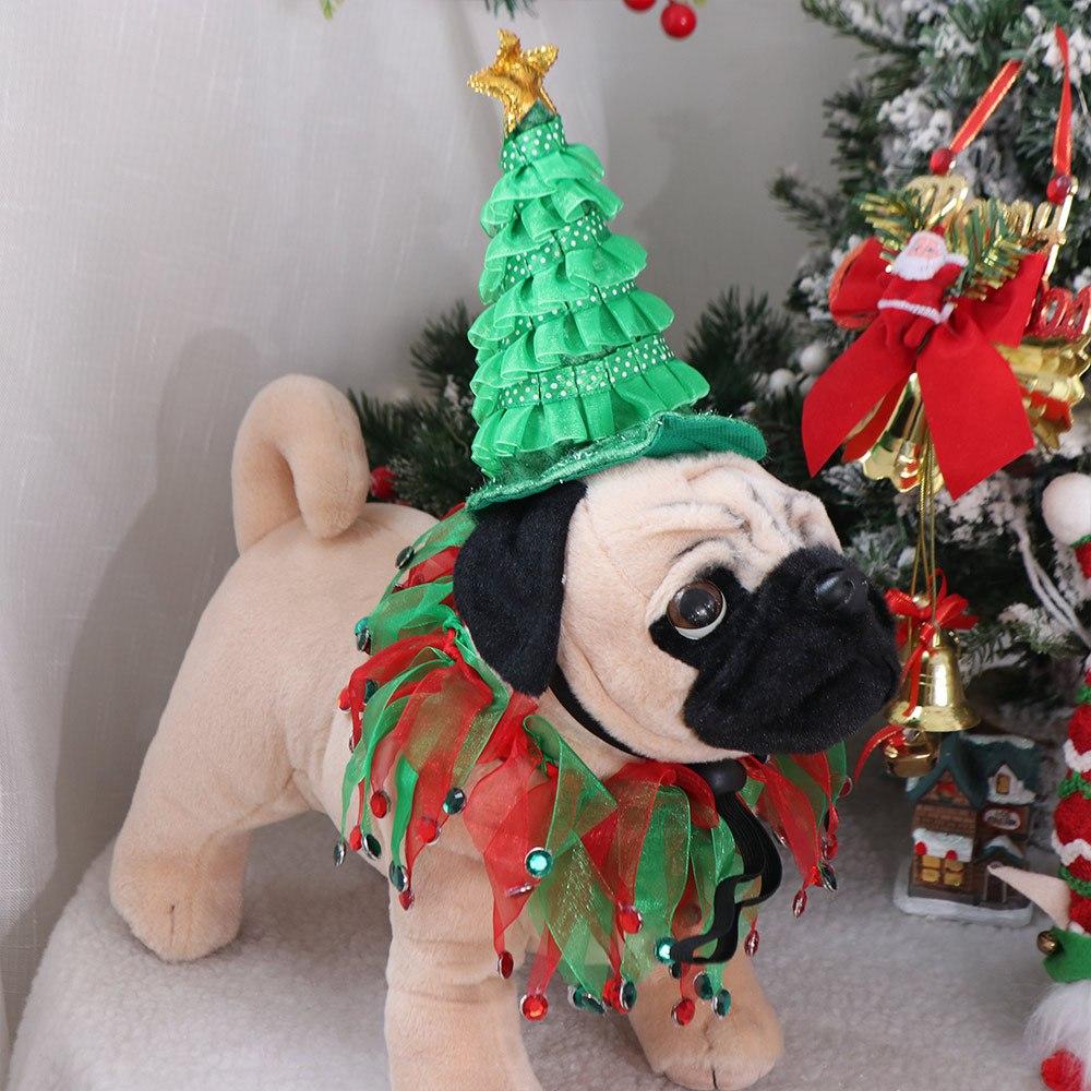 2Pcs Elf Hat Cat Tutu Collar and Hat Set Small Dogs Pet Headwear Pet Christmas Costume Suit Cat