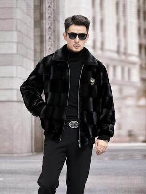 Men's Mink Coat Bojia Mei Water Mink Whole Mink Haining Leatherwear Winter Lapel Jacket Coat Golden Mink